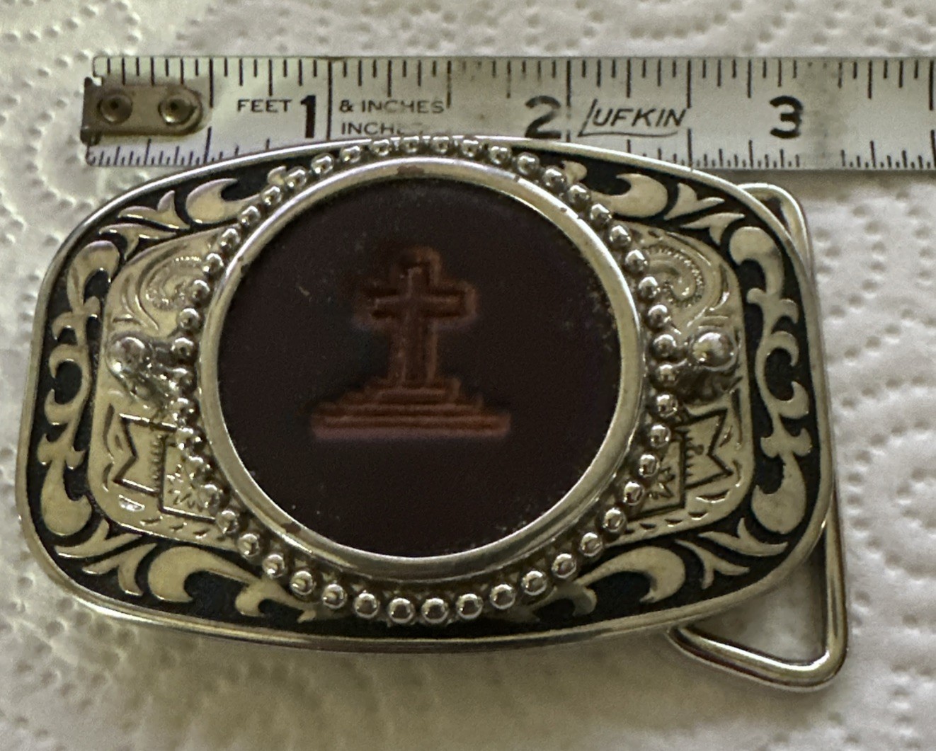 WESTERN STYLE BELT BUCKLE With Cross Silver Plated Unique