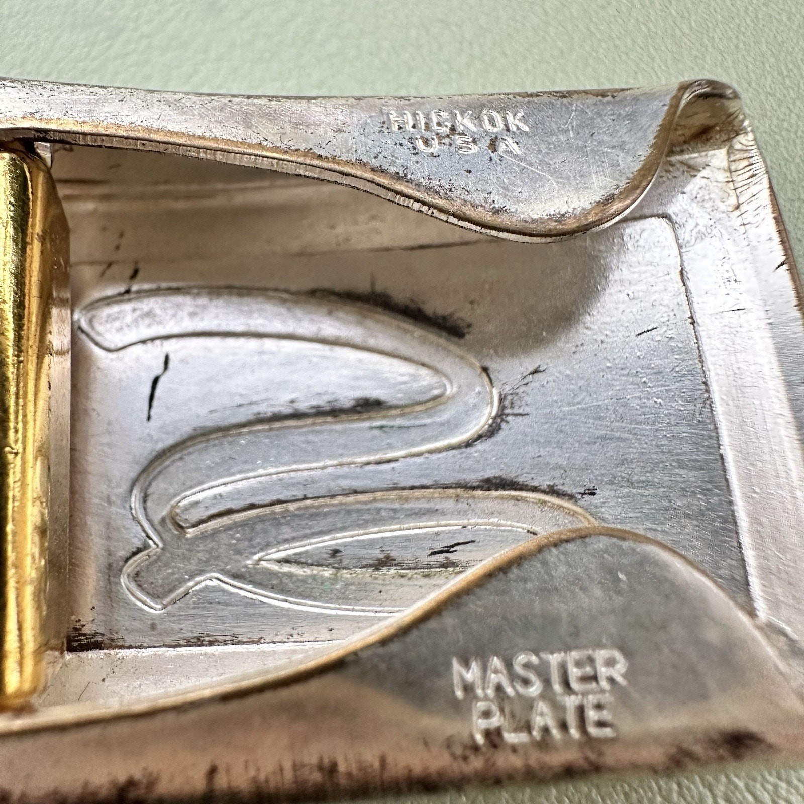 Vintage Hickok USA Monogram S Initial Belt Buckle Master Plate Gold Silver Tone