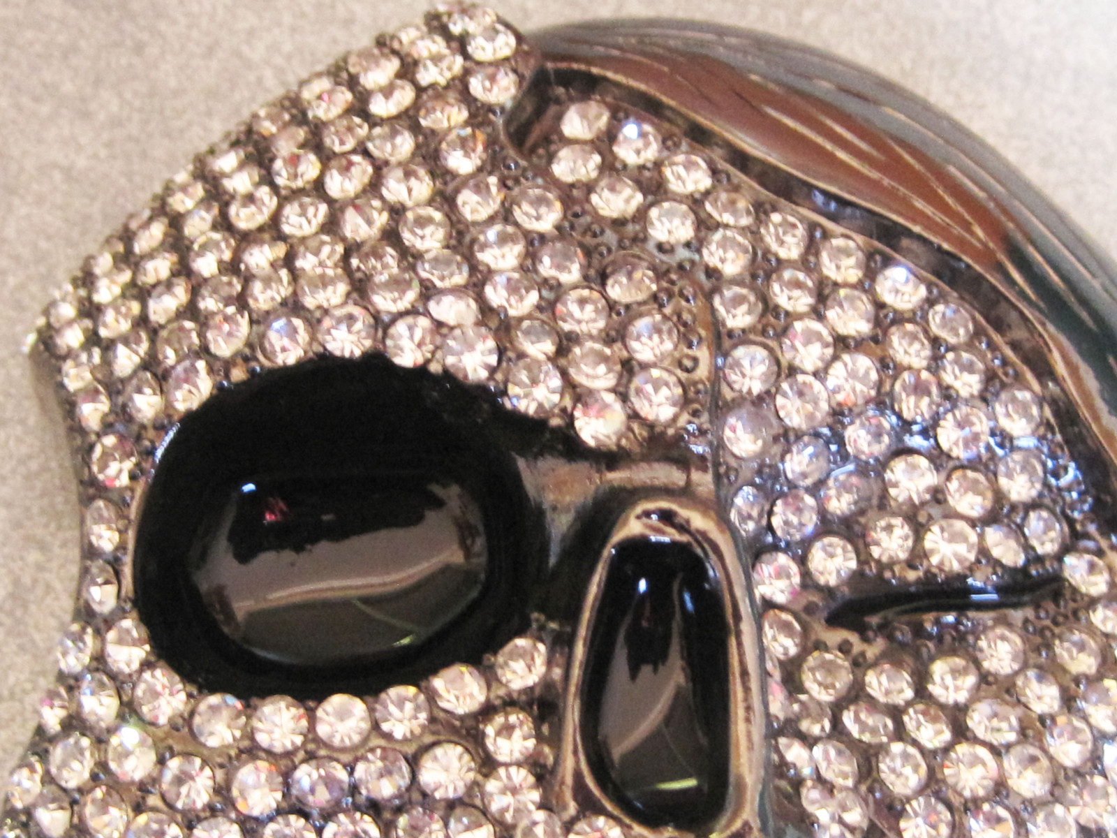 Belt Buckle Silver Skeleton Skull Split Face clear shiny stones cz&rsquo;s