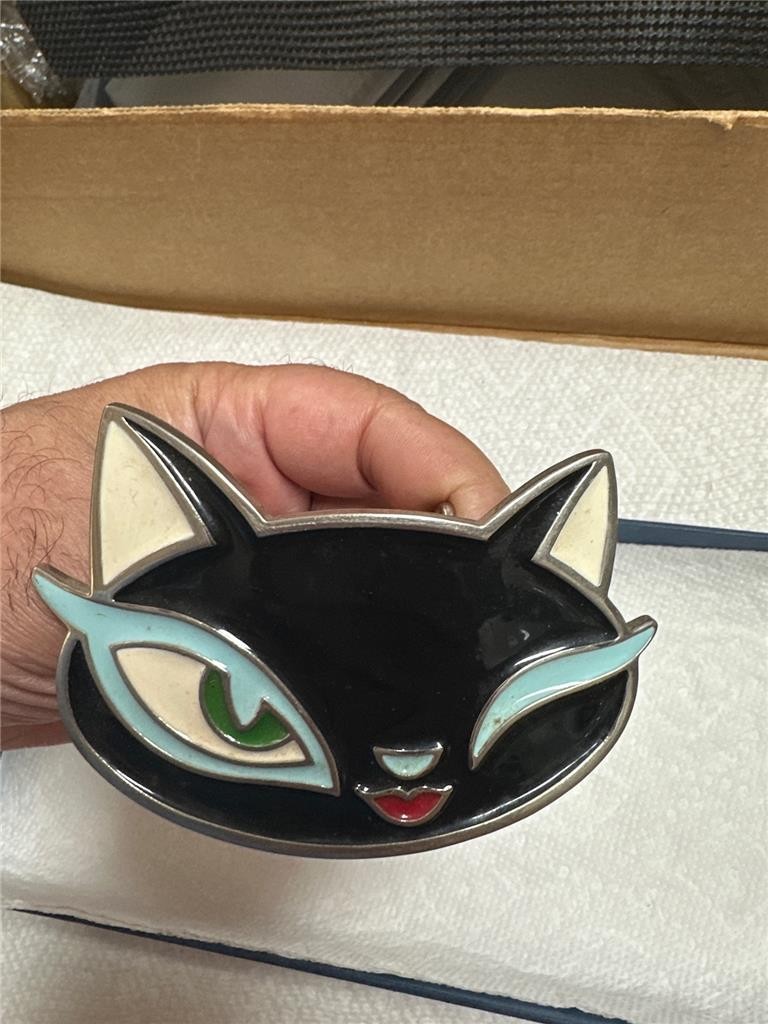 Vintage Enamel Cat Belt Buckle