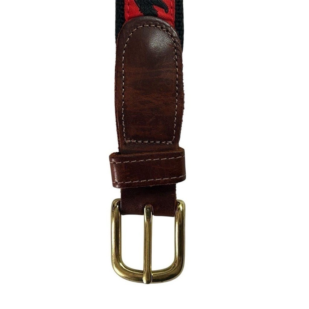 Vintage Preston Men&rsquo;s Red Leather Belt Embroidered Bear Design Size 48