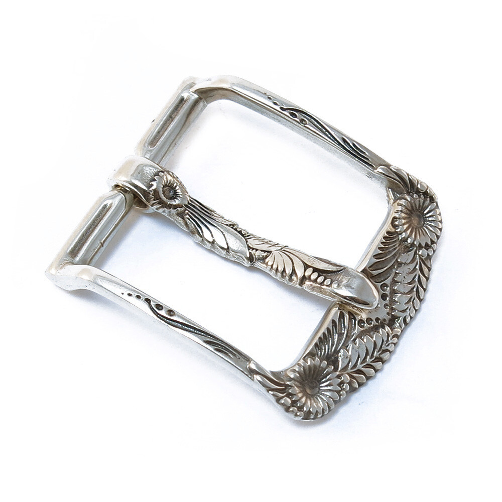 German silver belt buckle Asters, pin type Classic Petrykivka flower belt buckle