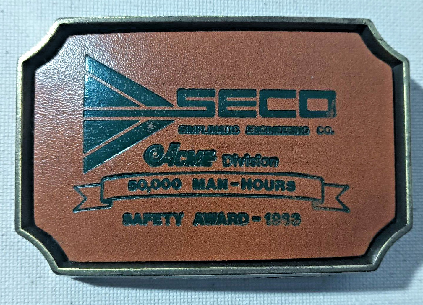 SECO Simplimatic Engineering Co Acme Division 1993 Safety Award Belt Buckle