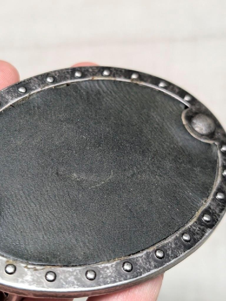 vintage STUDDED belt buckle RIVETED motorcycle WESTERN metal leather y2k