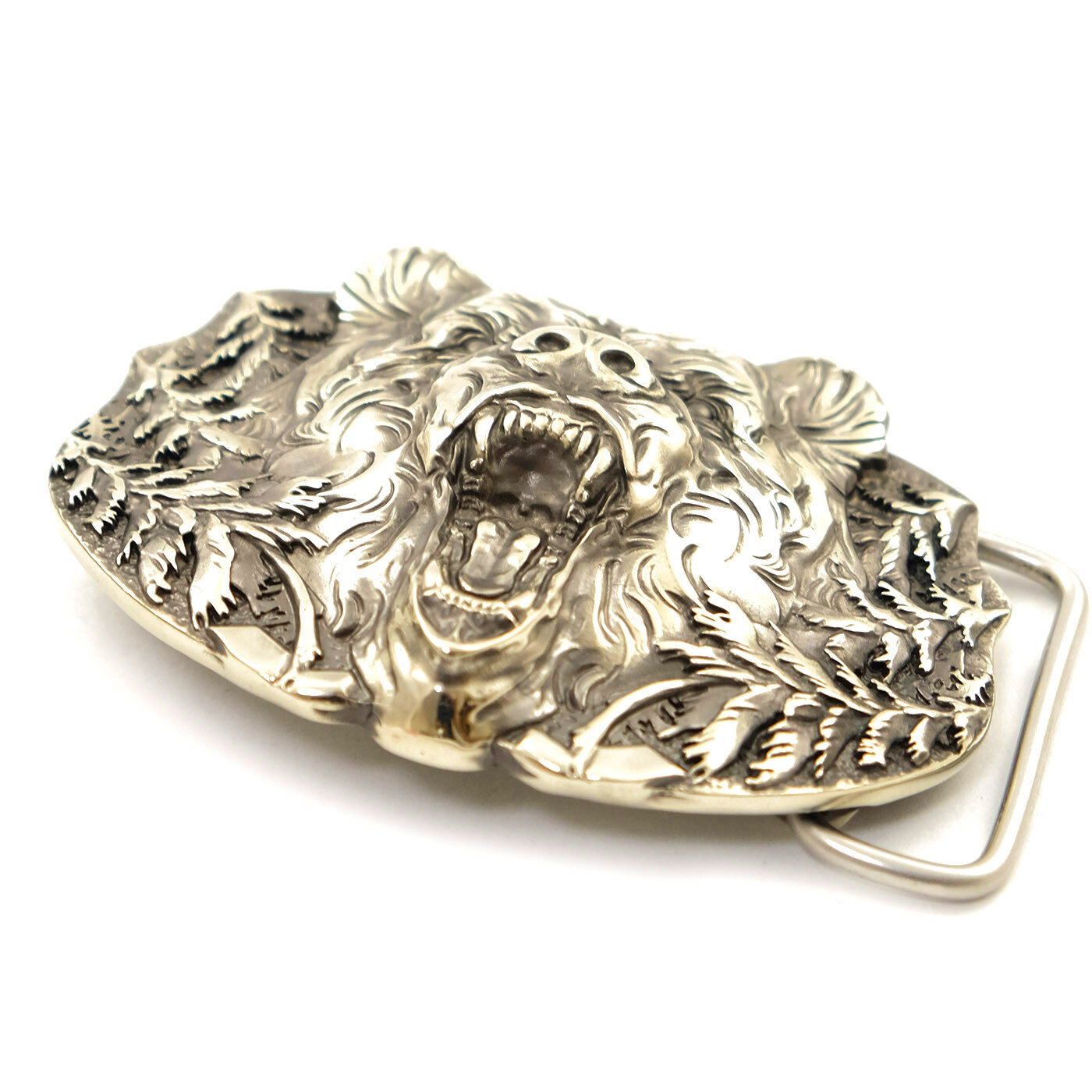 German silver Belt buckle Grizzly Bear, Animal belt buckle, Brown bear buckle