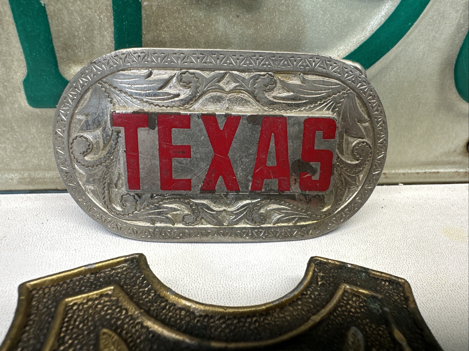 1776 -1976 Bicentennial Eagle Solid Cast Brass Belt Buckle + TEXAS Silver Buckle