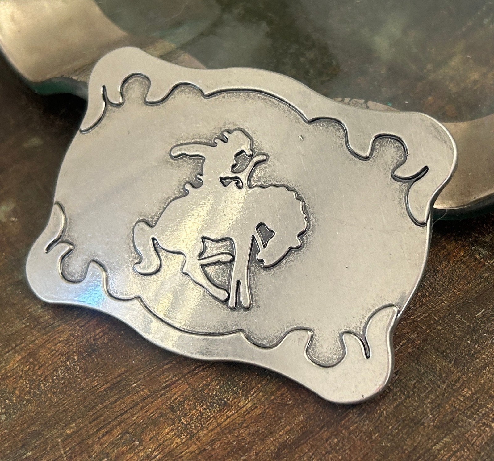 Vintage Bucking Bronco Belt Buckle Western Rodeo Cowboy Horse Rider Snap On Belt