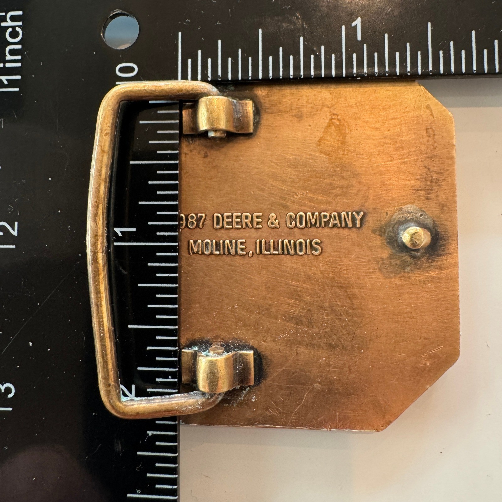 1987 Deere & Company Moline Illinois Octagon Buck Belt Buckle Deere Stag D Logo