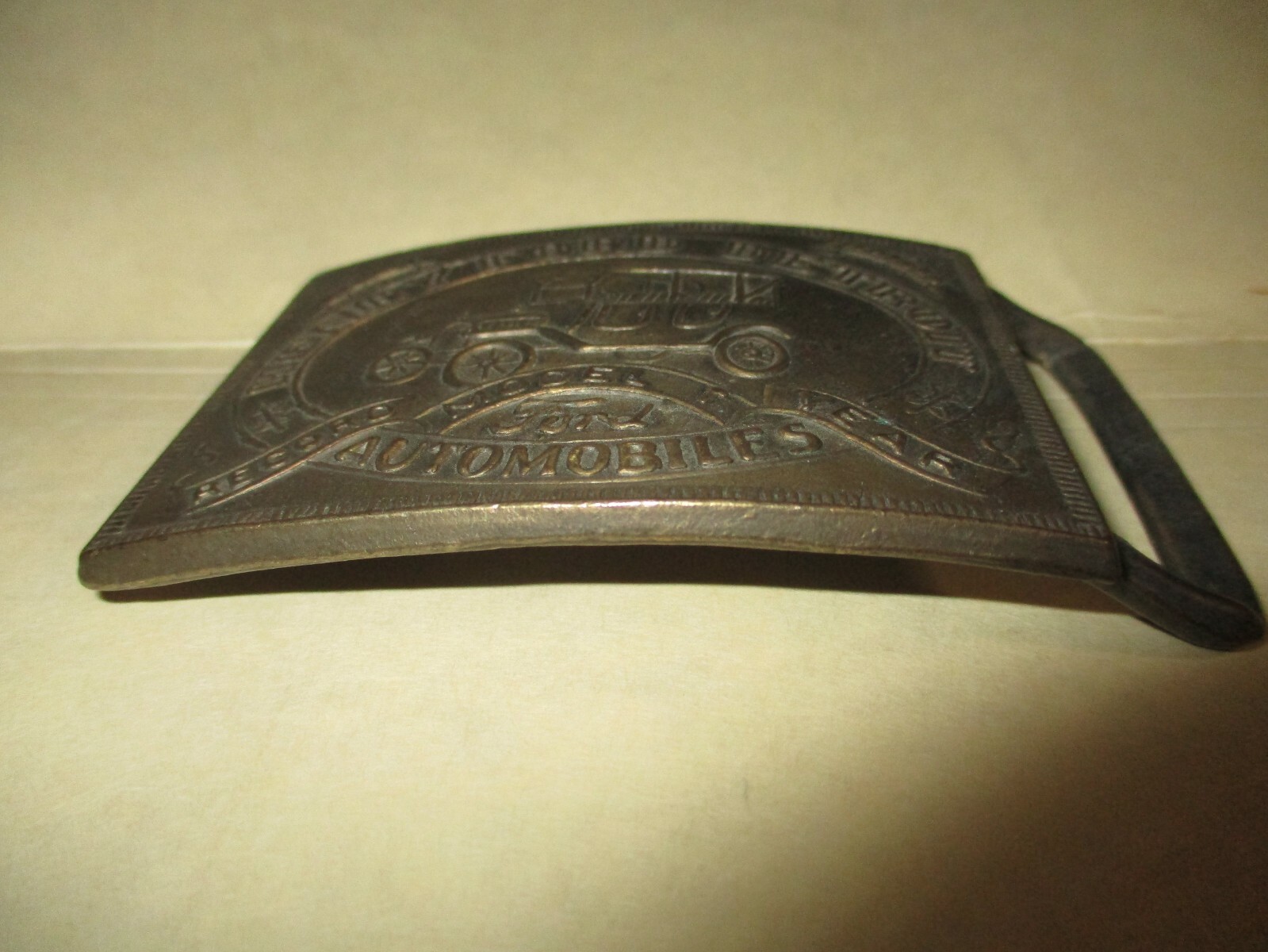 Vintage Solid Brass Belt Buckle- Henry Ford Detroit Model T Record Year EUC