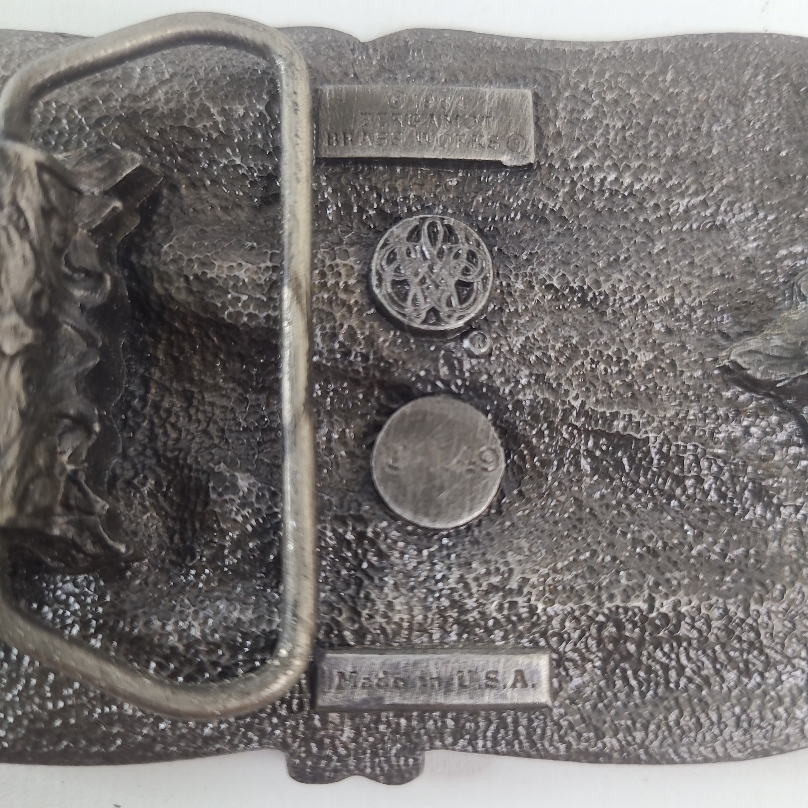 Vintage 1984 Bergamot Brass Works U-149 Steam Train Pewter Enamel Belt Buckle