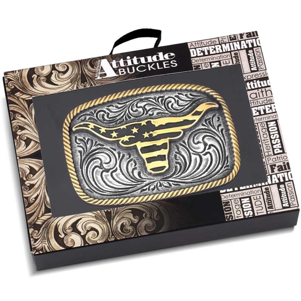 Montana Silversmiths Western Patriotic Longhorn Buckle