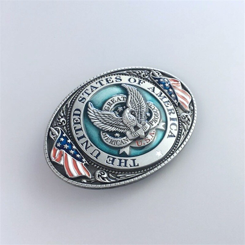 Vintage Style Enamel US Flag Ealge Oval belt buckle also Stock in US