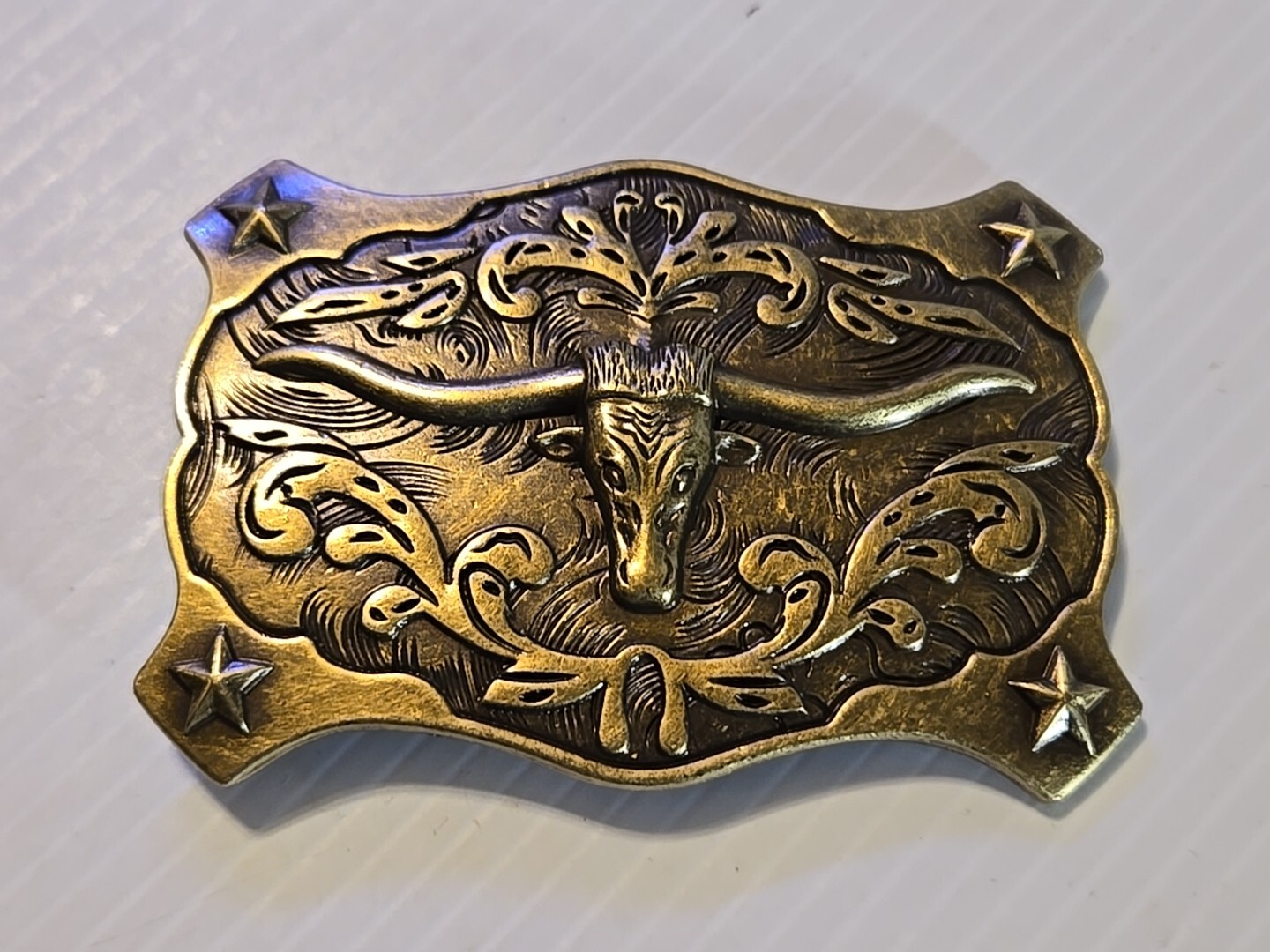 WESTERN LONGHORN BULL RODEO Metal Belt Buckle (BRASS LOOKING)