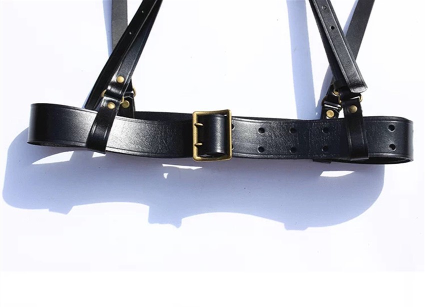 CHINESE ARMY PLA ARMED MILITARY TACTICAL OFFICER LEATHER BELT AND SUSPENDERS SET