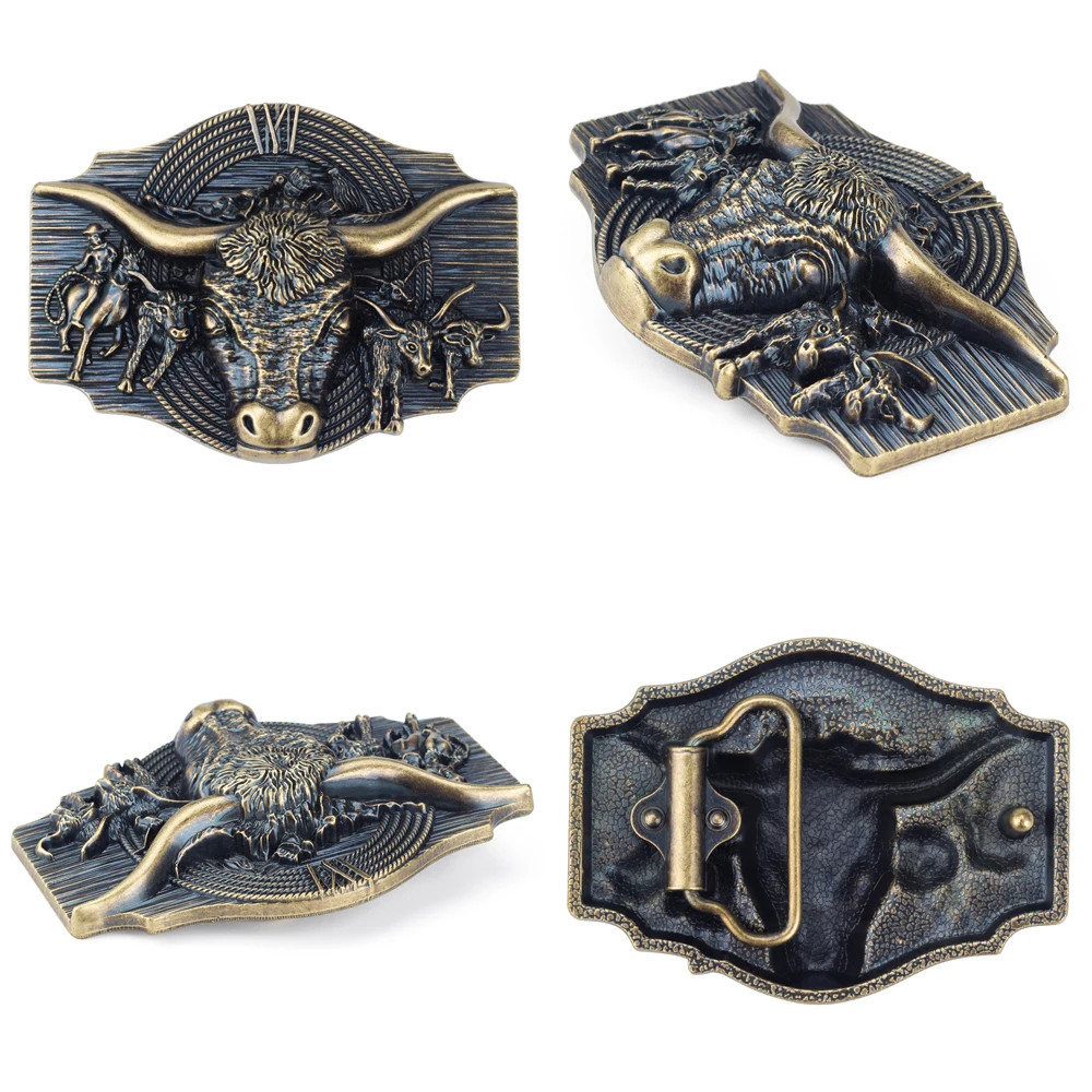 Tauren Ancient Silver Belt Buckle Metal Smooth Buckle 4.0 Cowboy for Men
