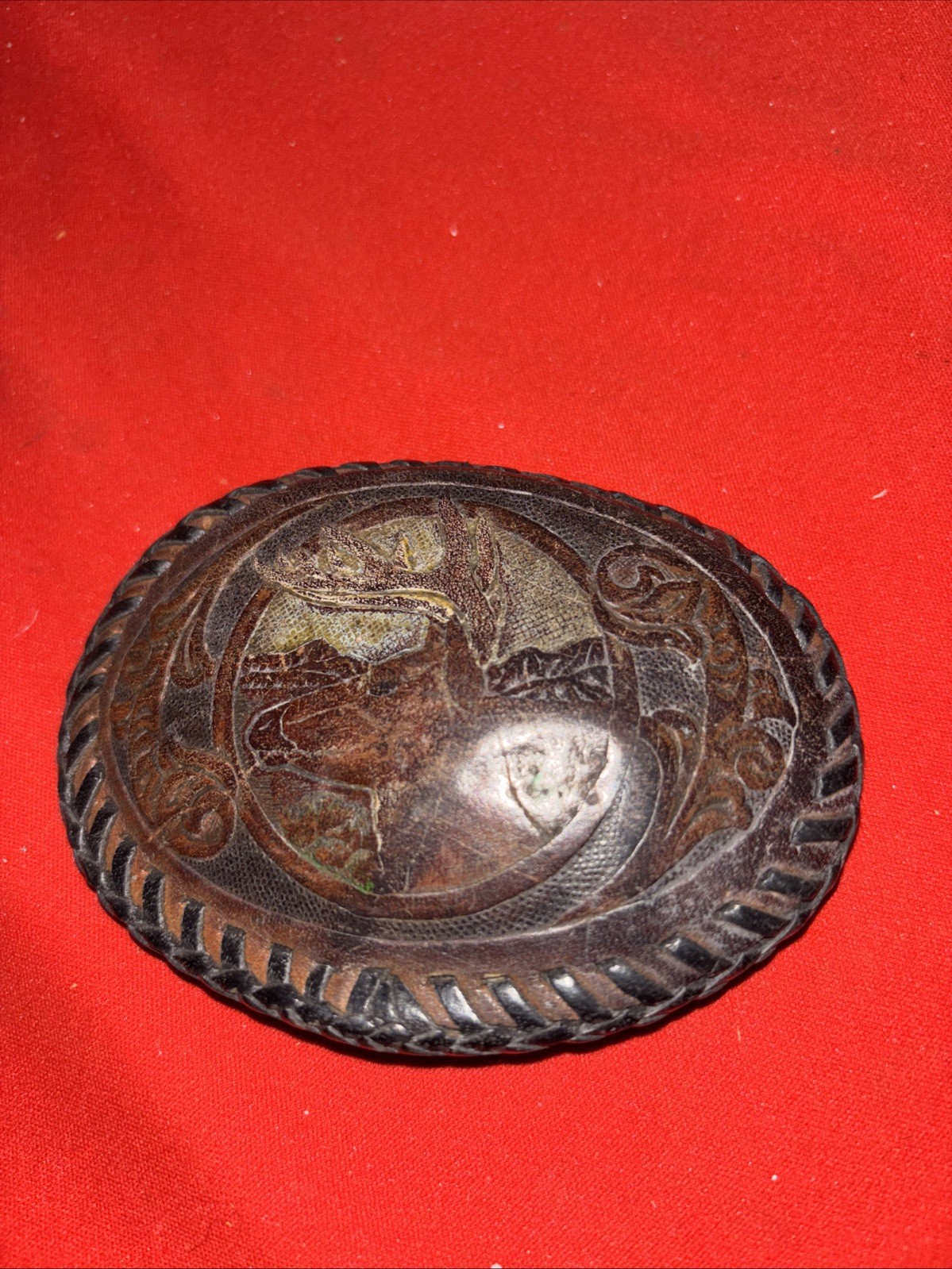 Vintage Handmade Handtooled Leather Belt Buckle By B Miller-Estate Find