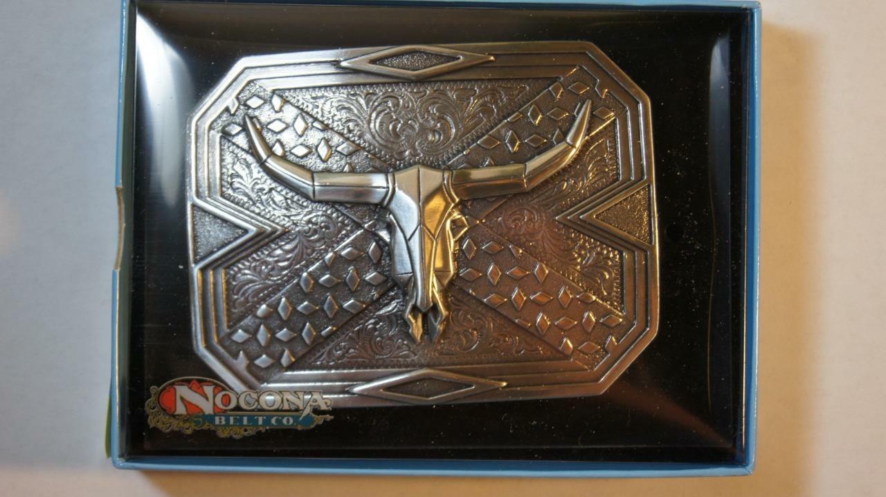 Nocona Western Belt Buckle Longhorn Steer Head Skull Silver 37680
