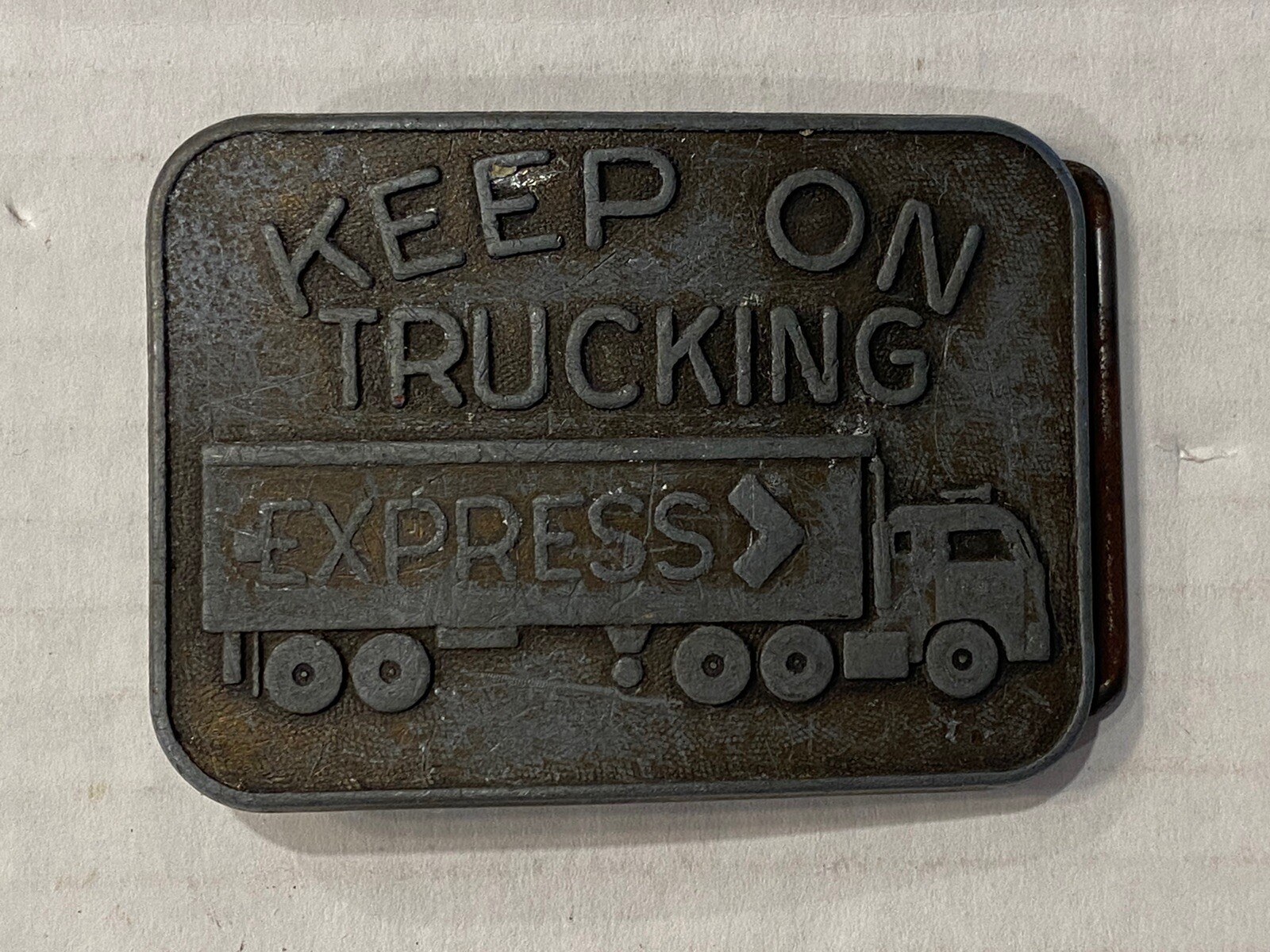 Vintage “Keep On Trucking Express” Rare Brass Belt Buckle