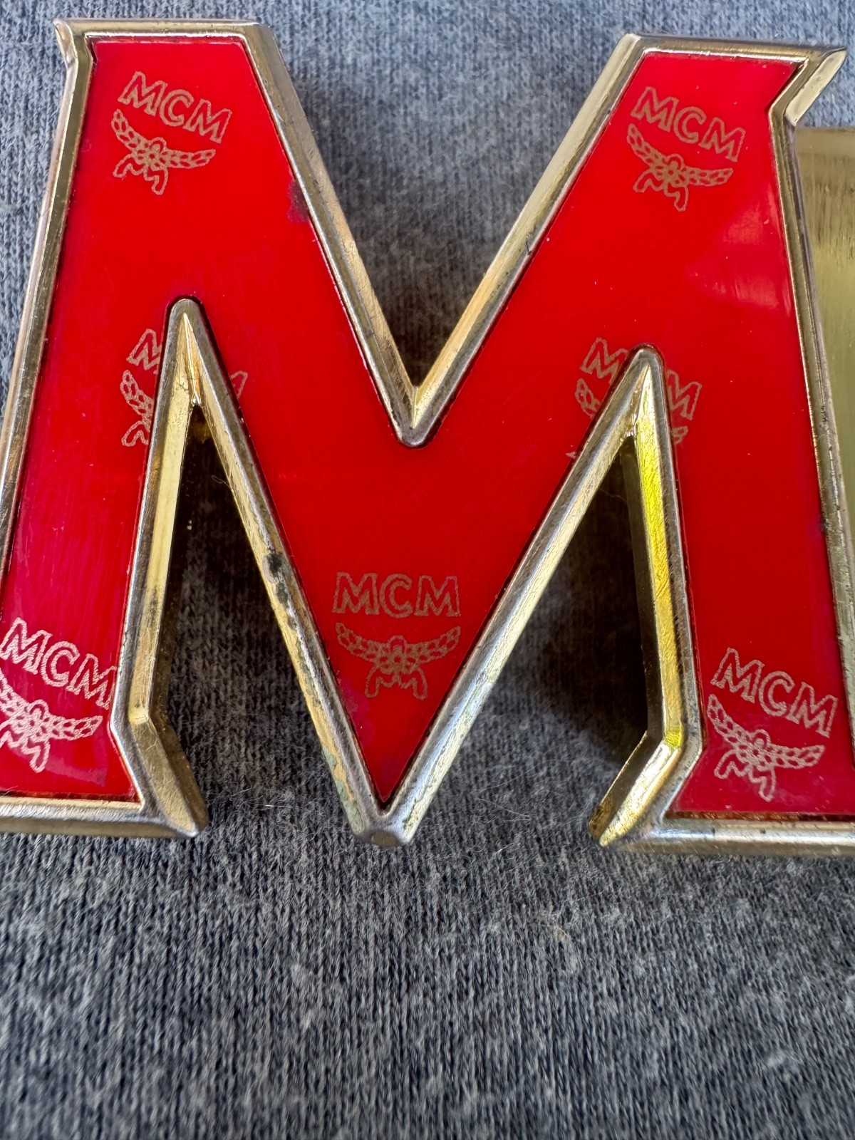 MCM gold & Red Enamel logo reversible Belt Buckle
