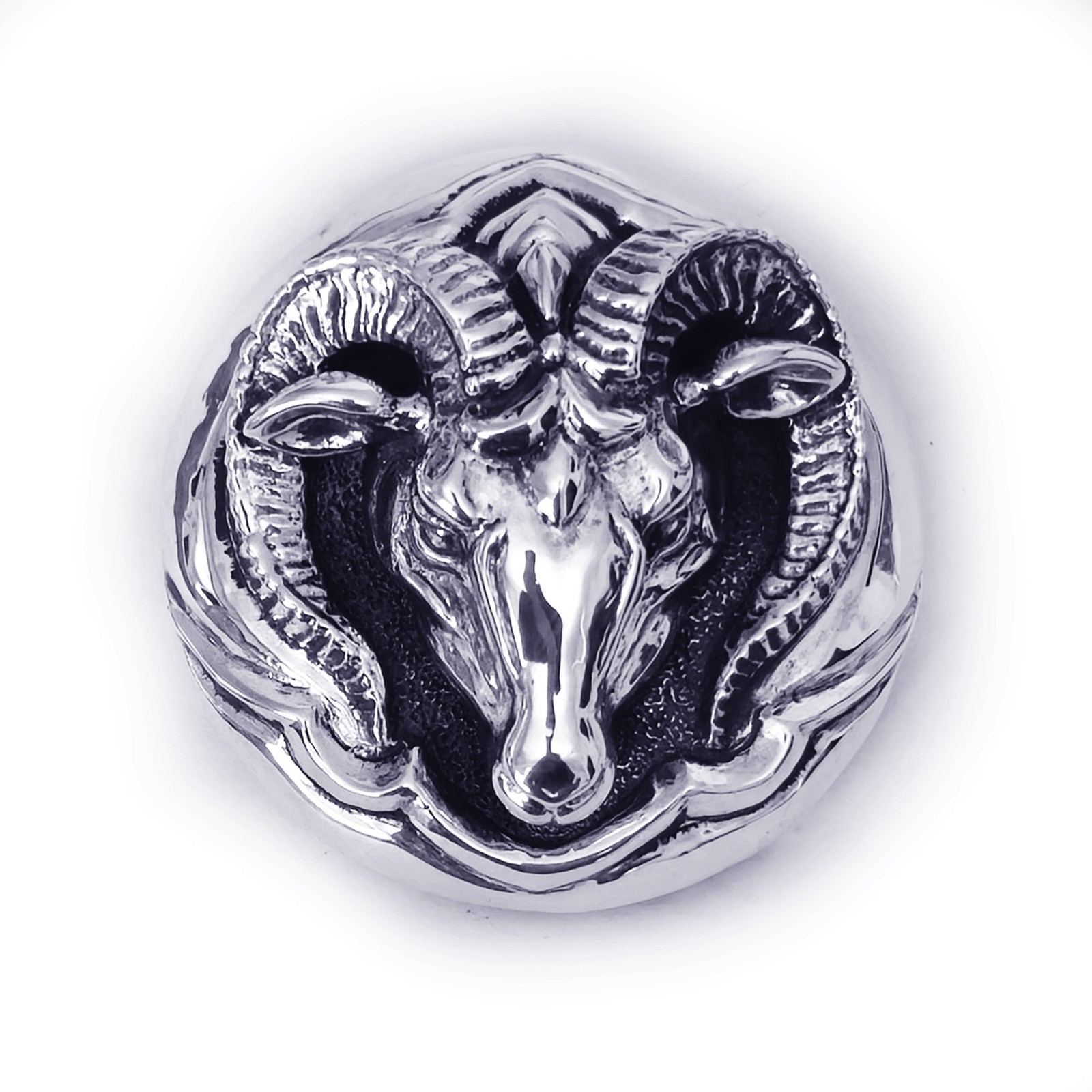 Aries Ram Head Sterling Silver Round Belt Buckle
