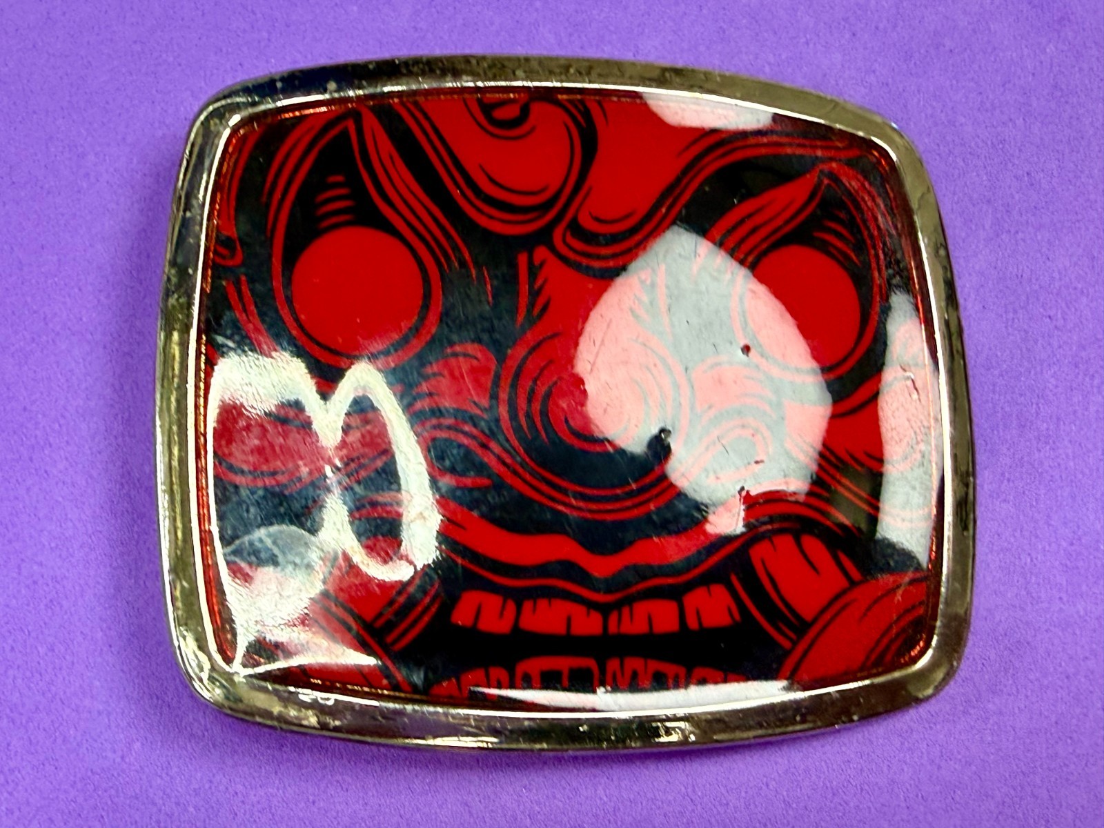 Samurai Video Game Cyberpunk Oni Mask Red Black Enamel Belt Buckle