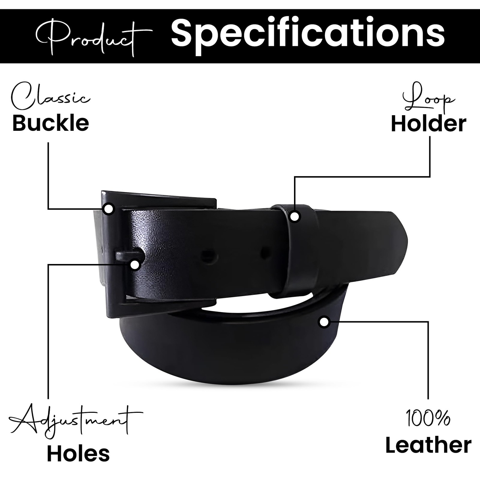 Beep Free 1 3/8&Prime; Genuine Italian Leather, Vegetable Tanned Belt 30-32, Black