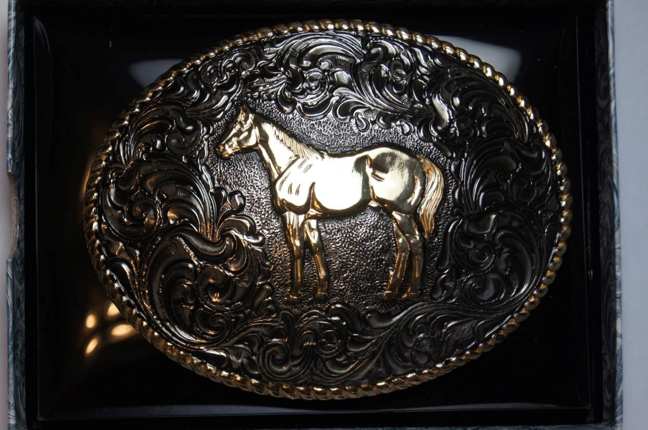 Crumrine M&F Western Oval Standing Horse Silver Bronze tone C02112