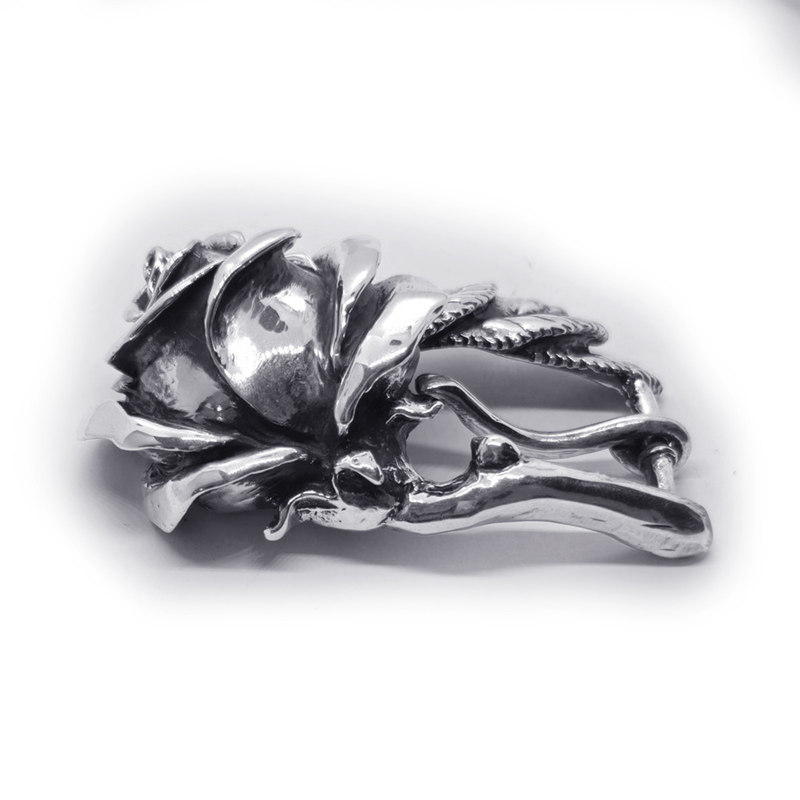 Rose White Sterling Silver Belt Buckle