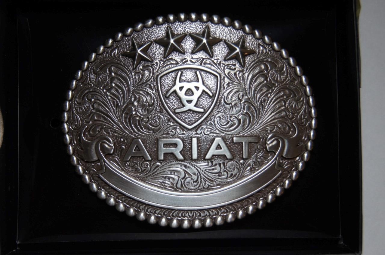 Ariat Western Belt Oval Buckle Stars Logo Silver A37061