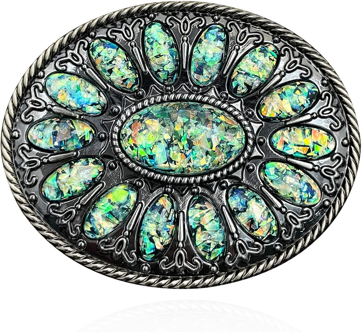 YOQUCOL Vintage Western Cowboy Native American Stone Belt Buckle for Men Black T
