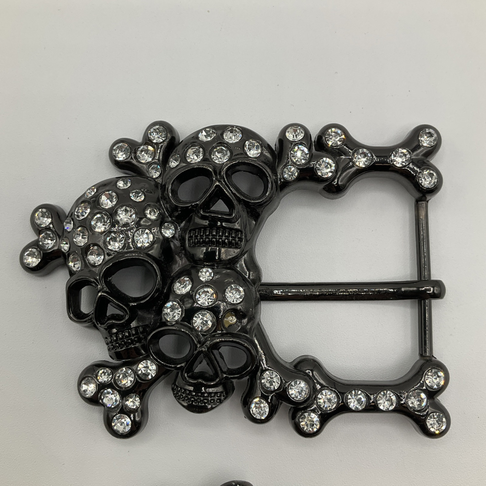 Qty (2) b.b. simon Red and White Skull Belt Buckles Black Chrome