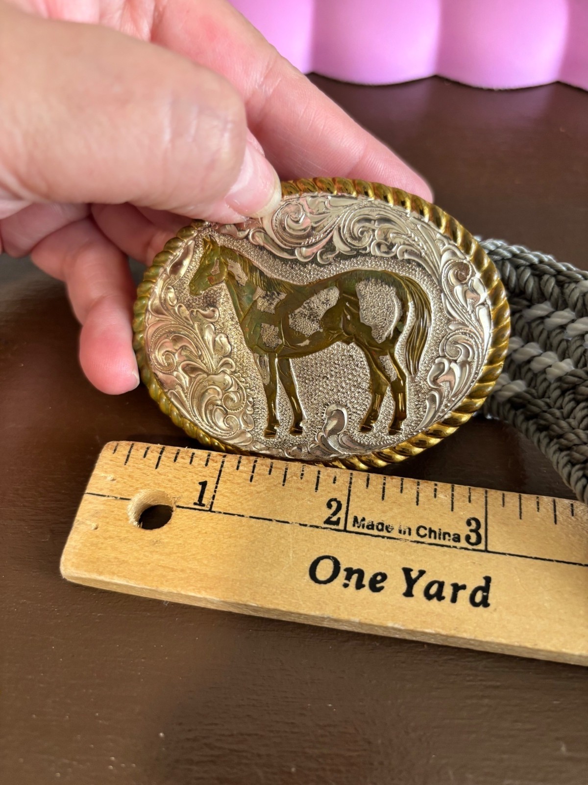Crumrine Western Belt Silver Horse Design & Braided Gray-White Belt 30 Inches