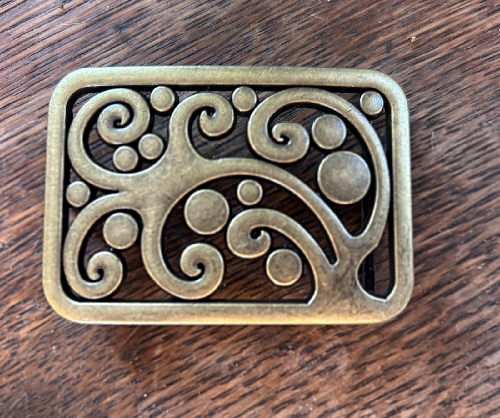Vintage Handmade Brass Belt Buckle Brutalist Floral Swirl Western Snap On Style