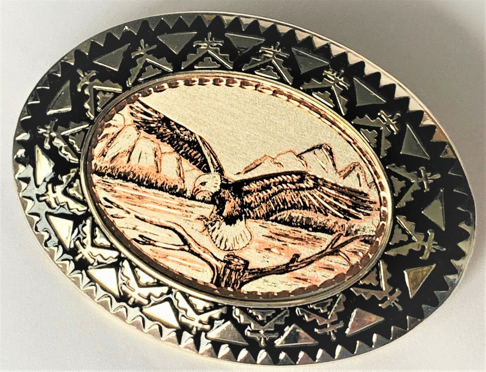 BELT BUCKLES Flying Eagle Native Southwest Design Copper Silver Oval NWOT!