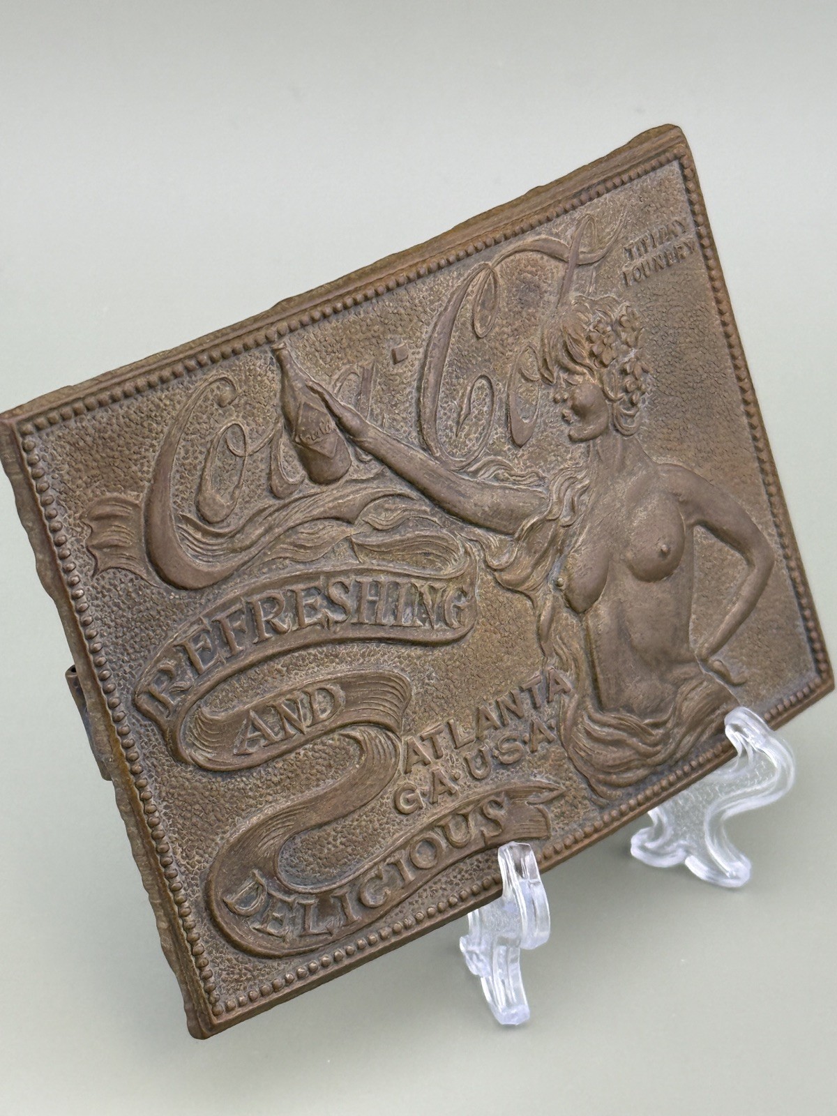 Coca-Cola Brass Belt Buckle Nude Lady Art Design Heavy Vintage Cast Brass