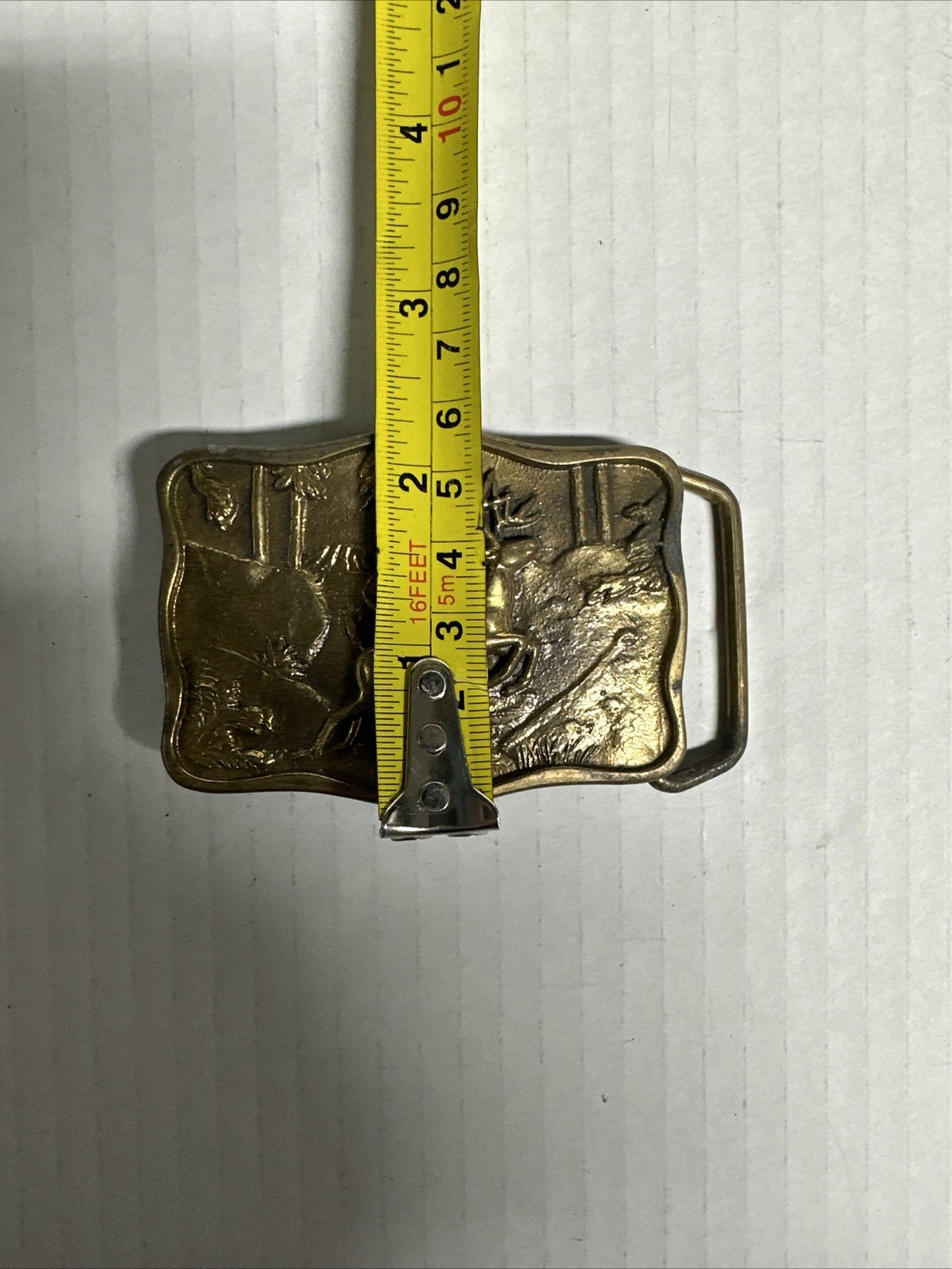 Vintage 1978 BTS Solid Brass Deer in the Woods Belt Buckle