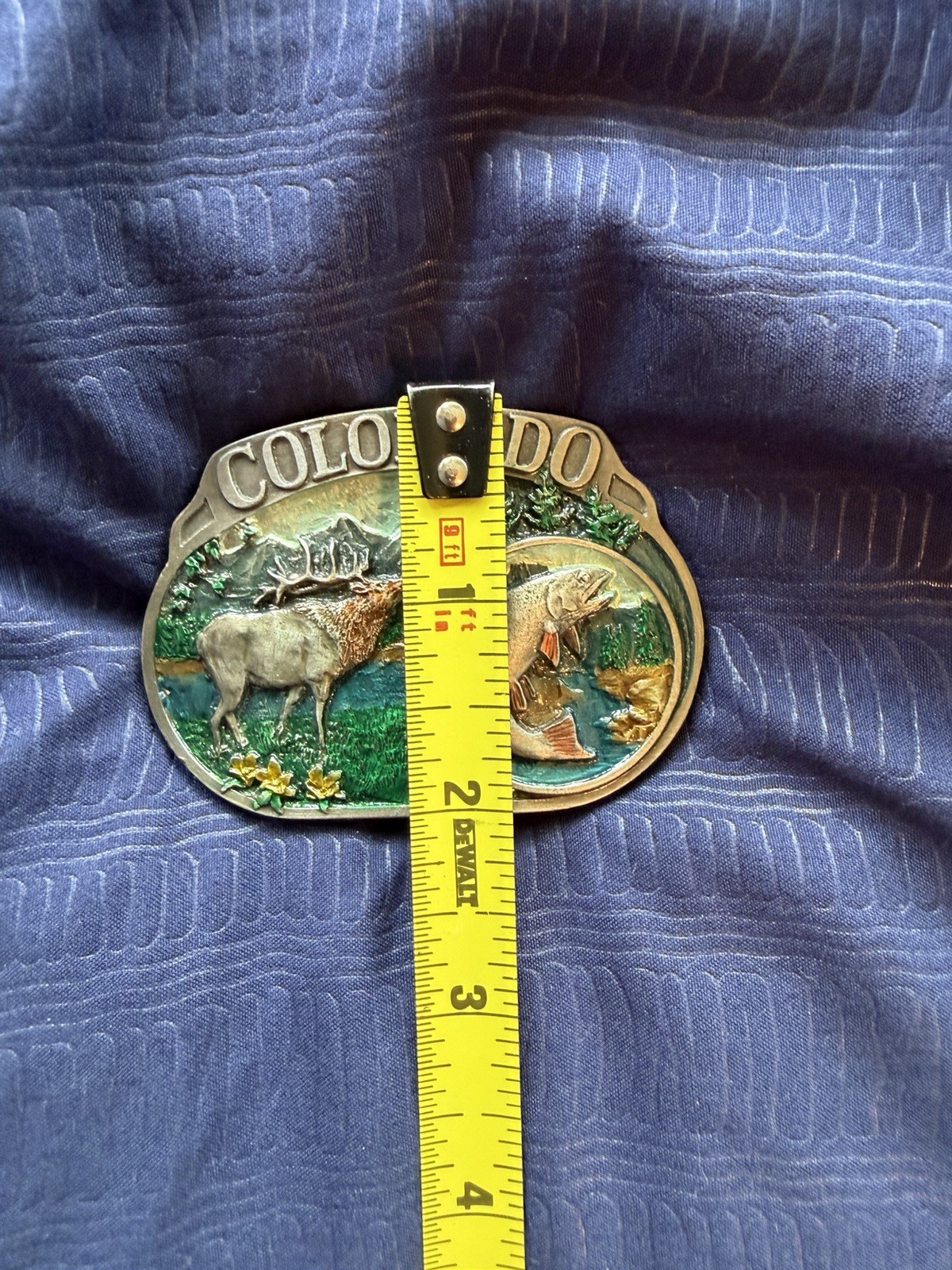 CJ Western Belt Buckle Colorado Elk & Fish Wildlife Scene Multicolor 1.5in