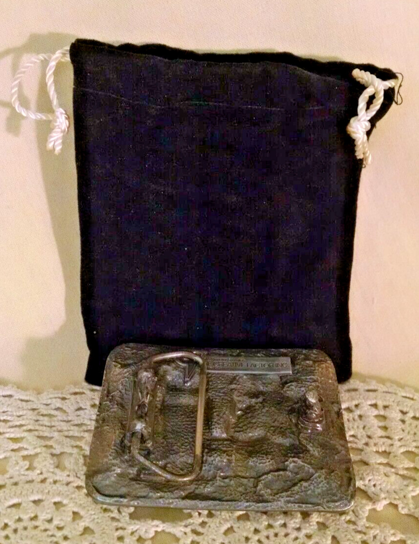 SNAP ON TOOLS BELT BUCKLE FELT POUCH PEWTER 3D RELIEF CREATIVE FACTOR #890574.