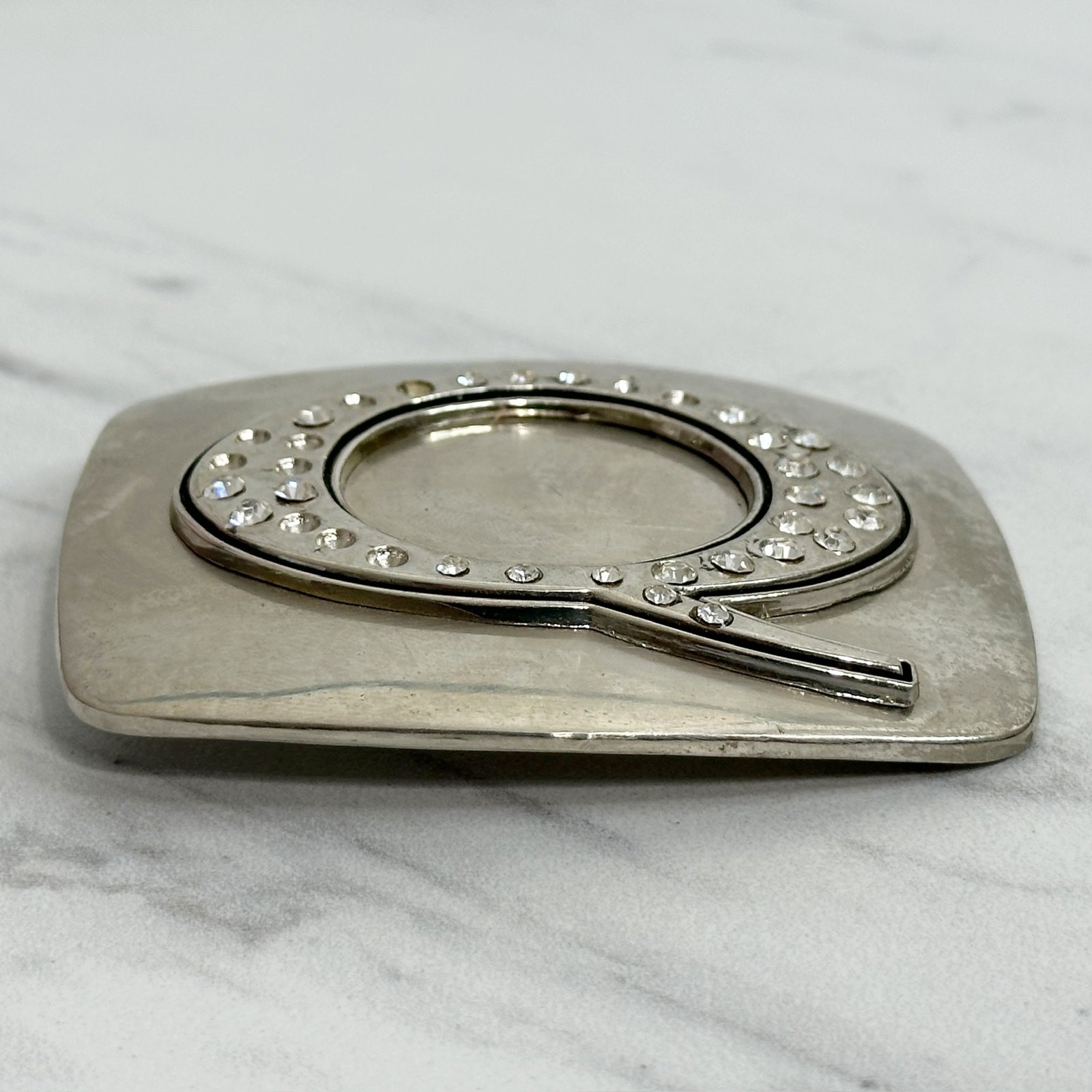 Rhinestone Studded Q Letter Initial Monogram Silver Tone Belt Buckle