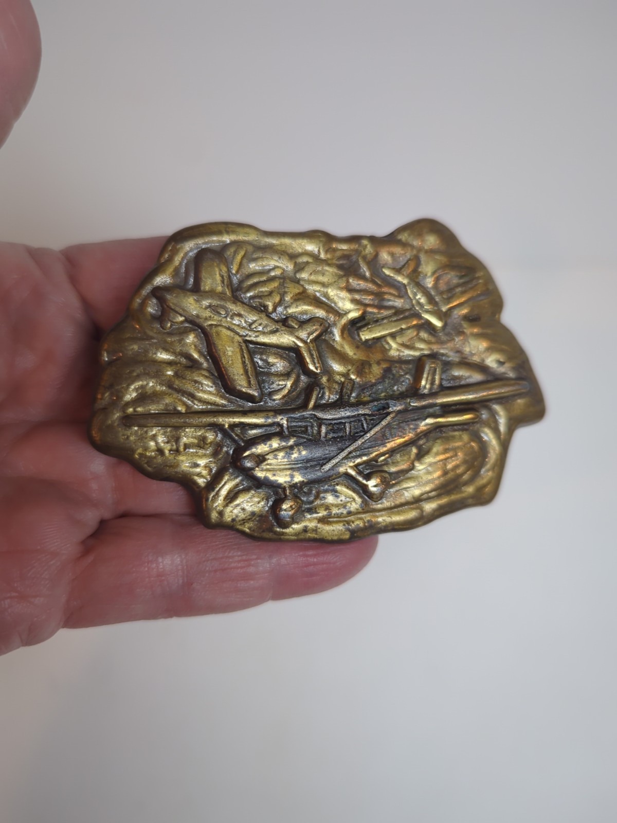 Belt Buckle Aviation Private Prop Airplanes Vtg Metal 3-3/8&Prime; x 2&Prime; wide