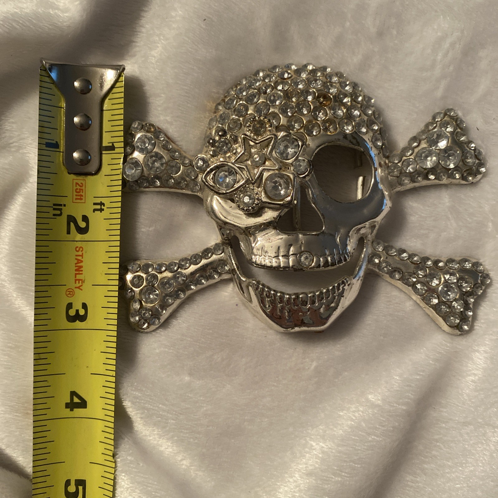 Skull Belt Buckle Lot (2) Silver Bling Rhinestone Punk Horror Gothic Pirate