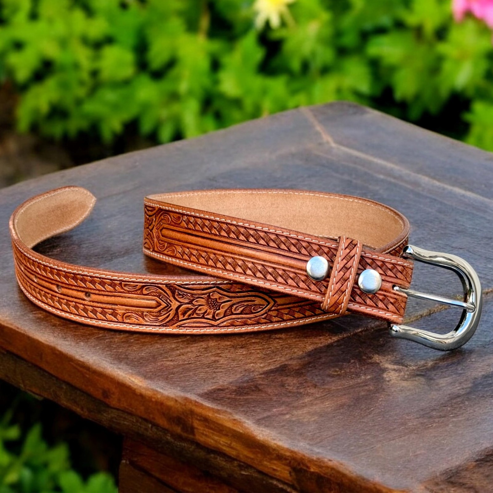 DANIEL&rsquo;S ARTPLANET Western Leather Belt for 38 (fits size 36 jeans), Brown