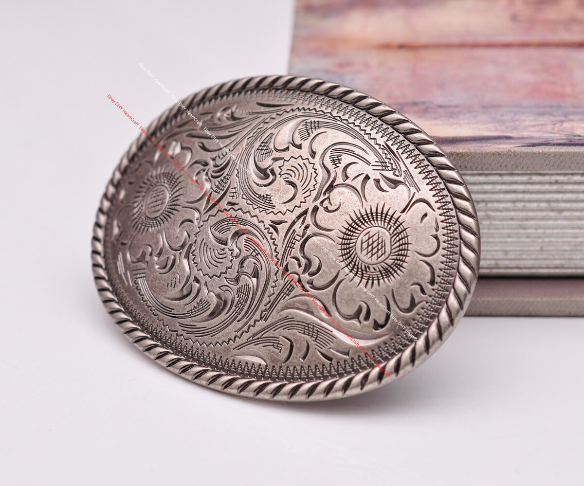 Silver Cowboy Rodeo Floral Carved Western Leather Belt Buckle fit 35MM Strap
