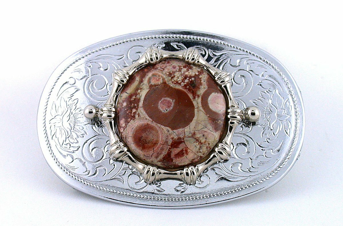 39mm Round Leopardskin Jasper Cabochon Cab Silver Color Oval Belt Buckle PBB12