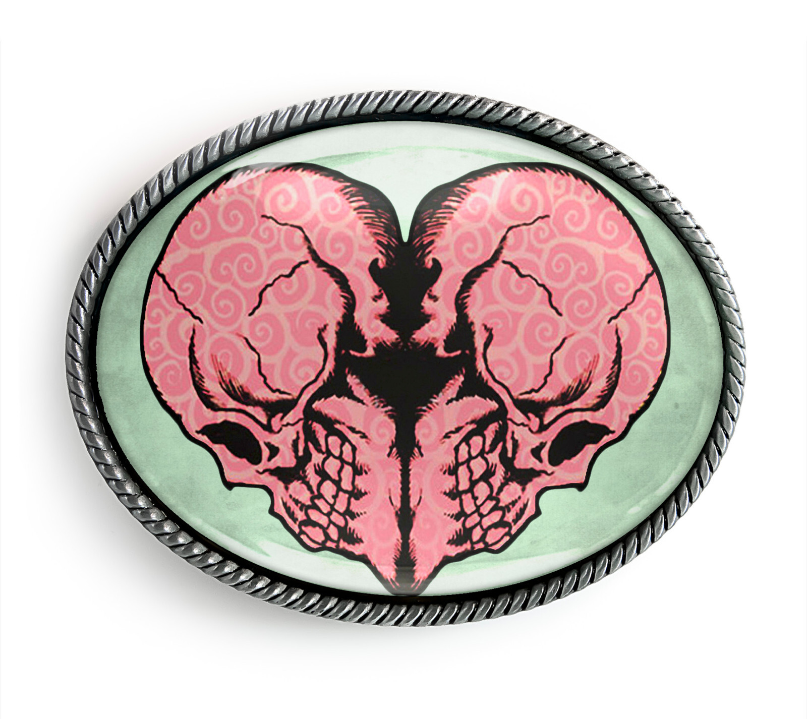 Twin Flame Belt Buckle – Heart Skull Grunge Pop Art Belt Buckles – 138