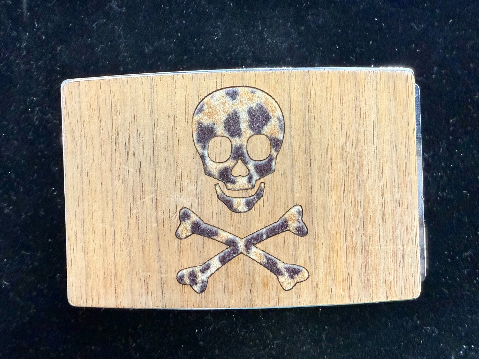 Skull & Crossed Bones Pirate Flag Poison Sign Biker Punk Vibe Wooden Belt Buckle