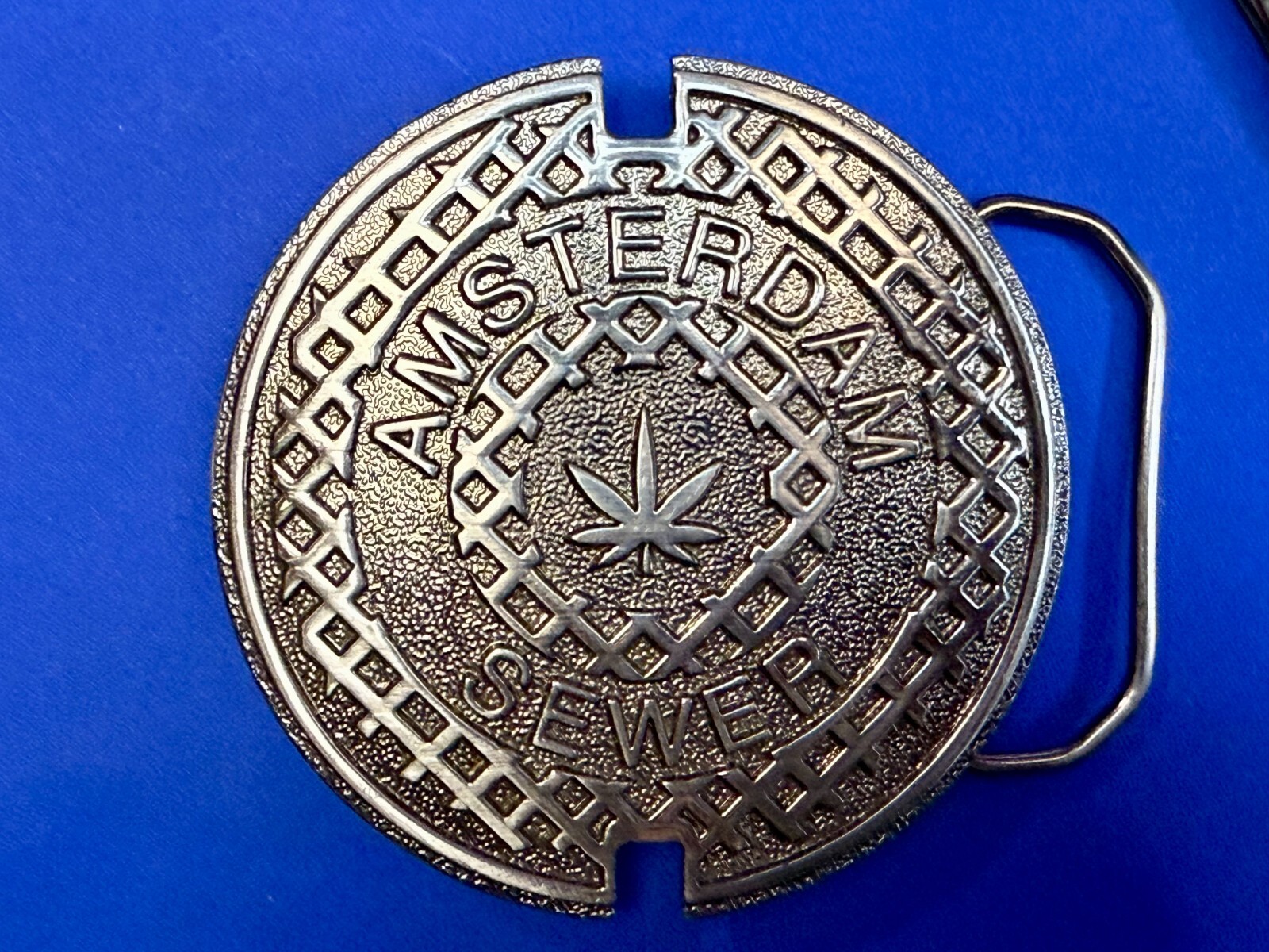 Amsterdam Sewer Marijuana Cannabis Pot Leaf Logo Silver Color Belt Buckle