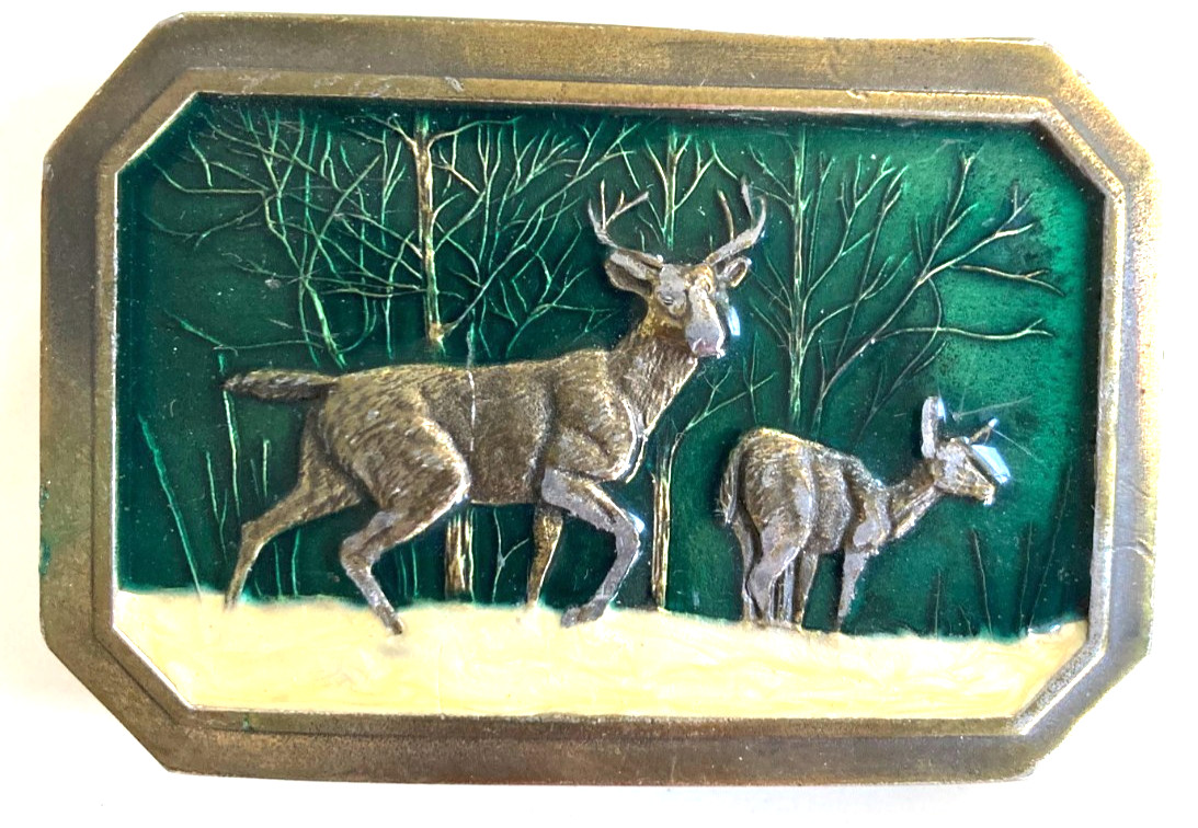 Two Deer Belt Buckle – The Great American Belt Buckle Co. 1976 Serial No. 520