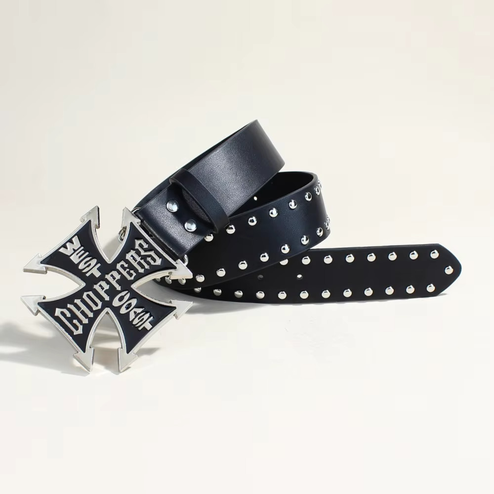 Gothic Studded Belt with Cross Buckle Swag Skate