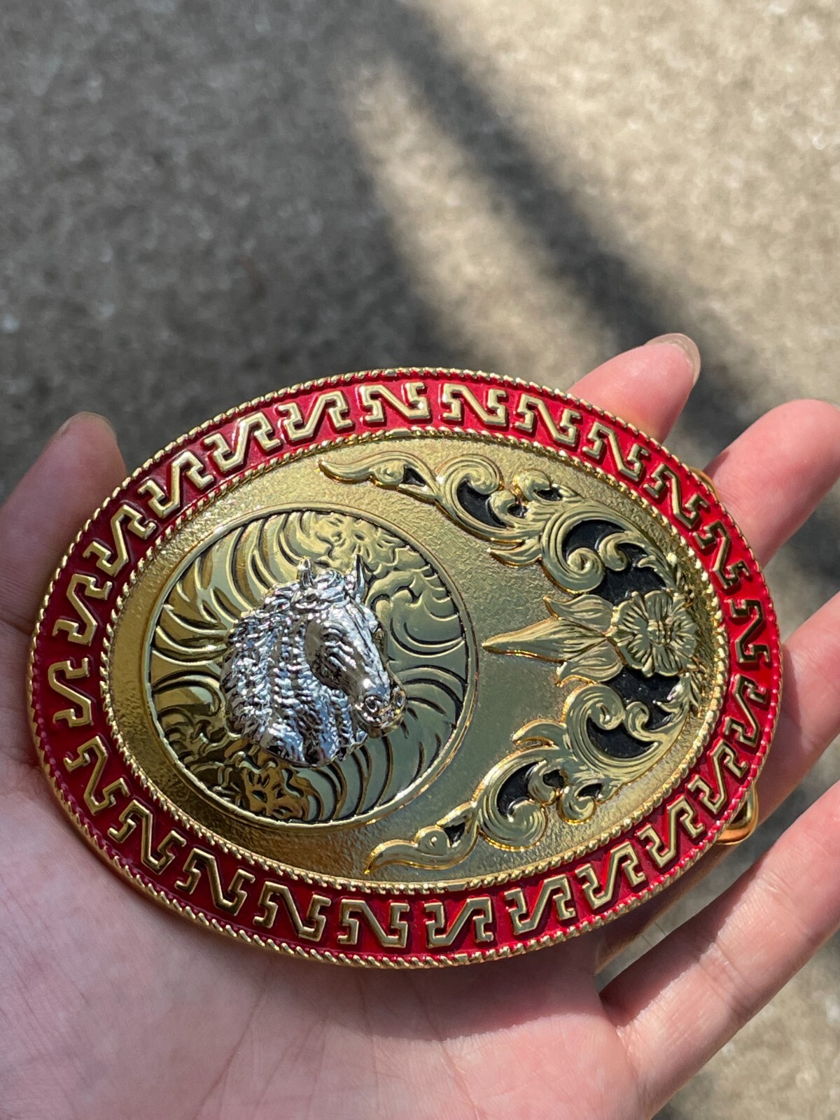 Western Buckle Oval Silver Gold Red Horse Head Cowboy 2 » Hebillas Vaqueras